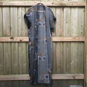 Petra Fashions Vintage Sheer Open Front Kimono Size 2X Gray Floral Duster